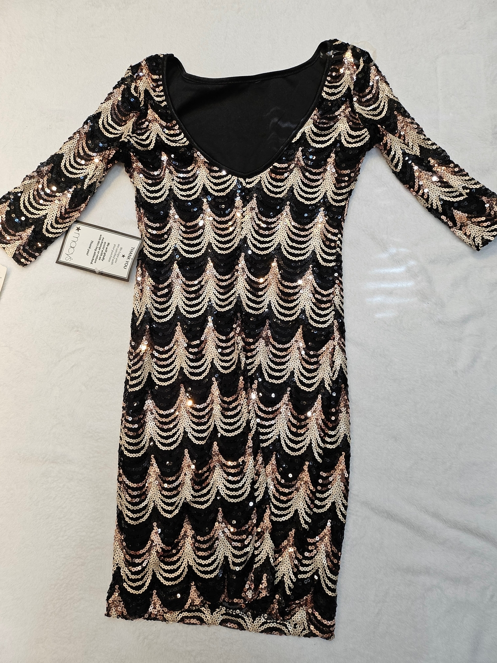 Crystal Doll Black Dress with Rose Gold and Champagne Sequins